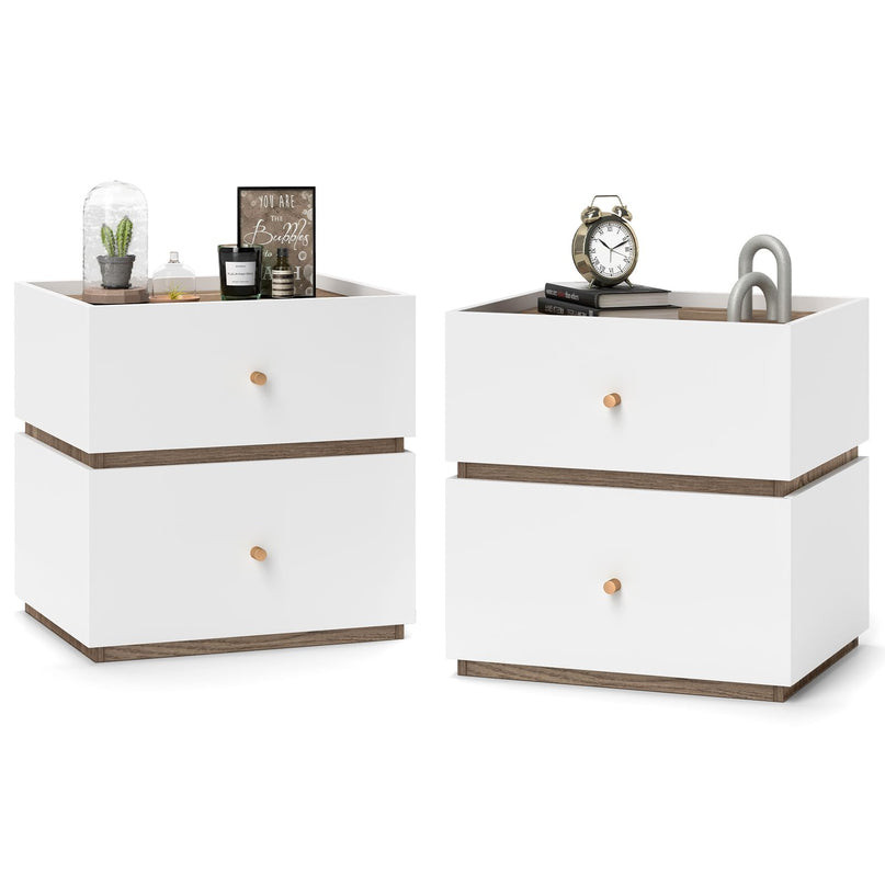 Giantex Modern Nightstand with 2 Storage Drawers, Wooden Night Stand with Raised Edge
