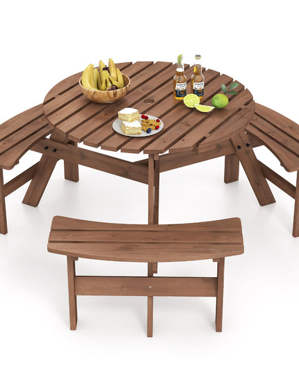 Giantex 6-Person Round Picnic Table Set with 3 Benches 550 LBS Bench Capacity