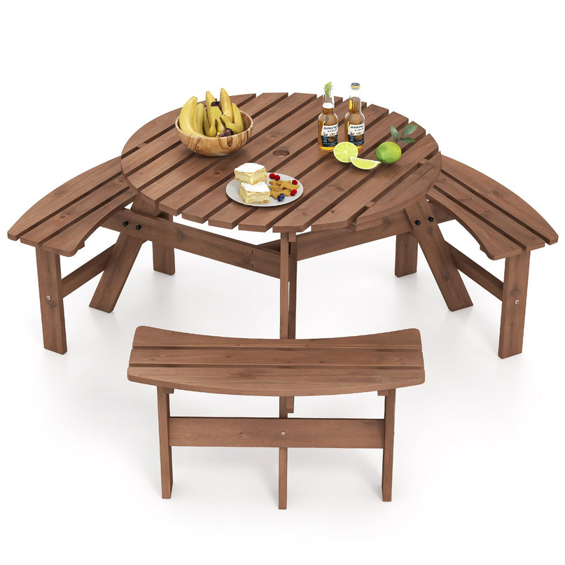 Giantex 6-Person Round Picnic Table Set with 3 Benches 550 LBS Bench Capacity