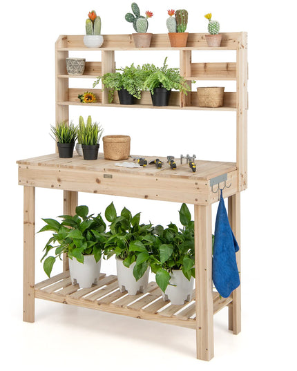 Giantex Garden Potting Bench Table, Large Workbench Table with Shelves, 43.5"x19.5"x 60.5"