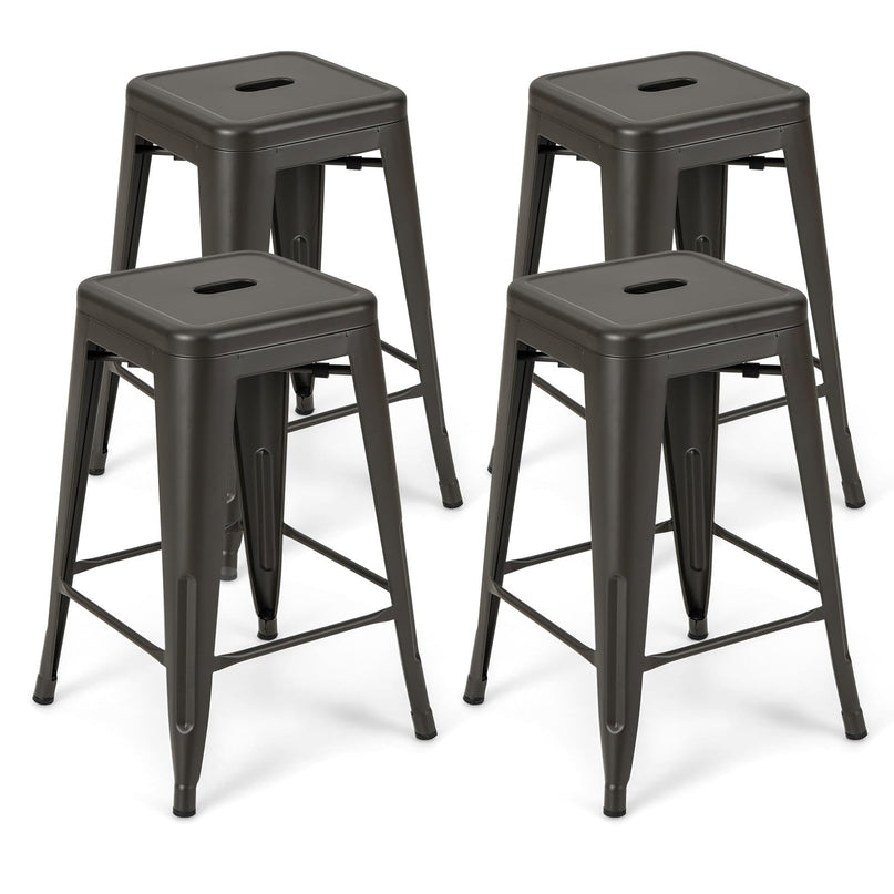 Bar Stools Set of 4, 24” or 30" Stackable Metal Stools with Square Seat & Handing Hole, X-shaped Reinforced Design