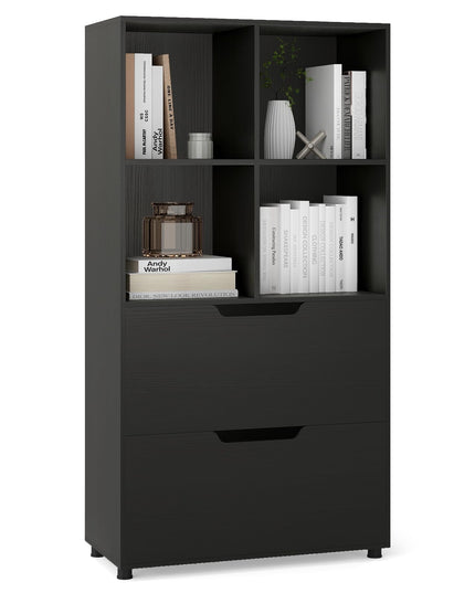 Giantex Étagère avec 4 Cubes et 2 Tiroirs, Bibliothèque de Sol de 51" de Haut