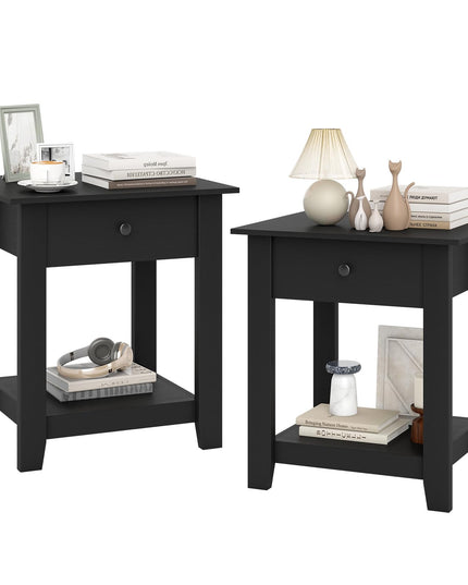 Drawer 1/2-Tier Bedside Table with Storage Open Shelf