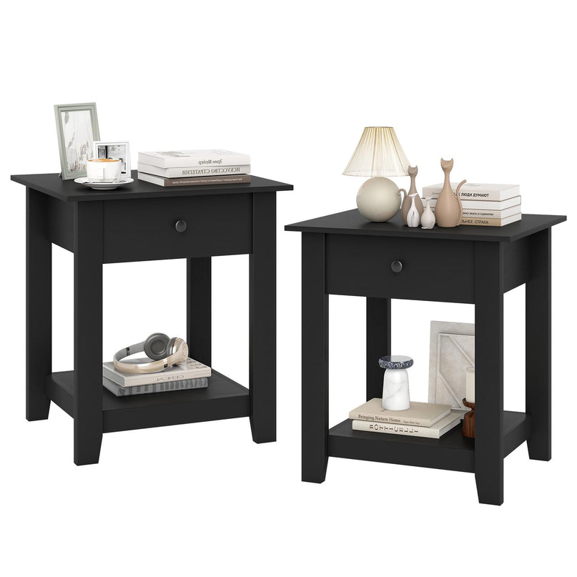Drawer 1/2-Tier Bedside Table with Storage Open Shelf