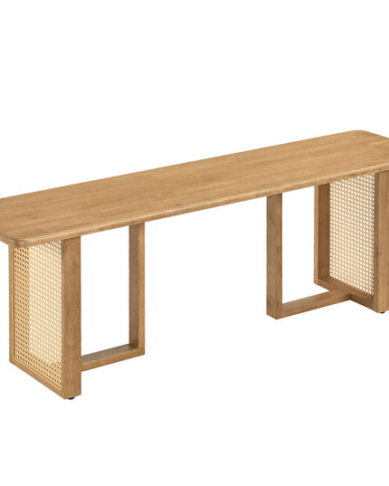 GIANTEX 55" Boho Rattan Dining Bench with Rubber Wood Frame (1/2)
