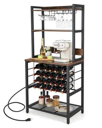 Giantex Bakers Rack with Storage Hutch, Power Outlet & USB Port, Coffee Bar 24-Bottle Wine Rack & Glass Holder