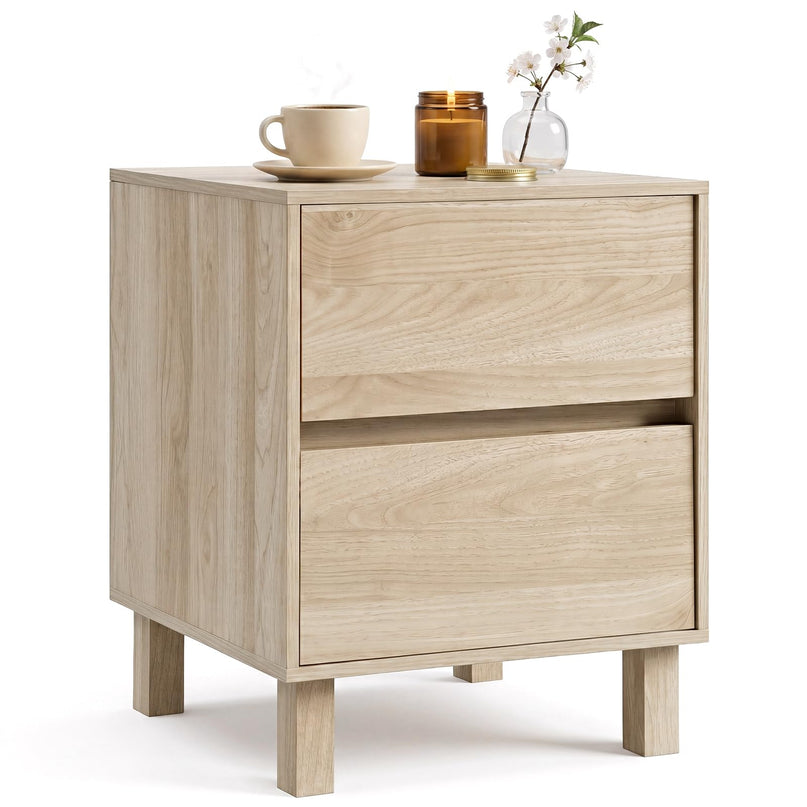 Giantex Wood Night Stand w/2 Storage Drawers & Anti-Tipping Device (1/2)