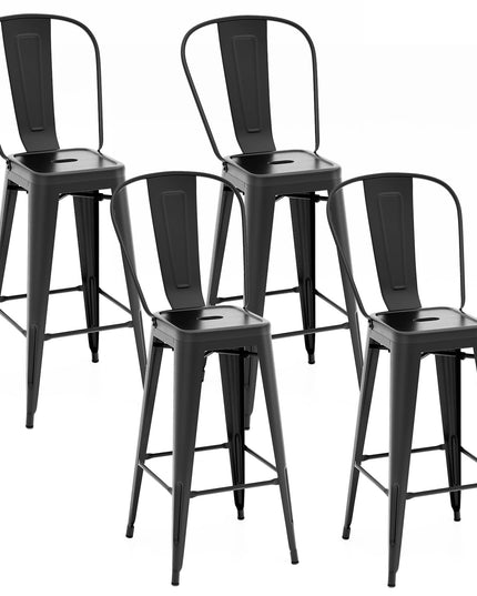 Giantex Metal Bar Stools Set of 4, 30" High Back Bar Height Chairs w/Footrest & Removable Backrest
