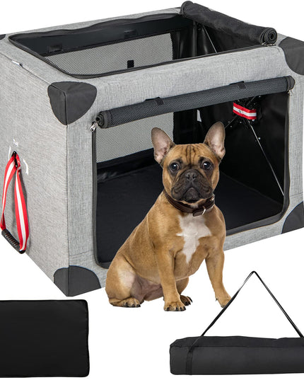 Giantex Folding Dog Soft Crate - Collapsible Pet Carry Case with 3 Mesh Doors