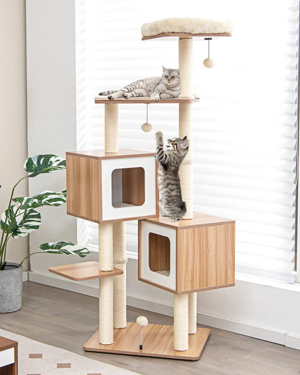 Giantex Multi-Layer Cat Tree, 64.5 inches Cat Tower with Natural Sisal Scratching Posts, 2 Condos, Padded Perch
