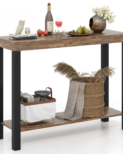 Giantex 48-Inch Bar Table, Narrow Pub Table with Counter Height, Open Shelves, Solid Wood Frame