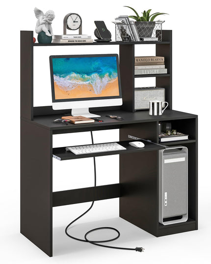 Giantex White Computer Desk with Hutch and Bookshelf