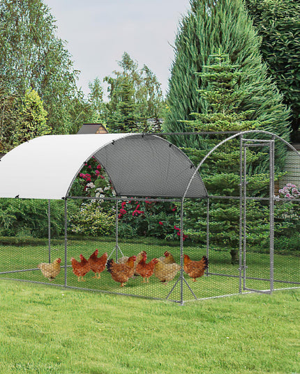 Giantex Metal Chicken Coop, Galvanized Walk-in Chicken Run with Waterproof PE Cover, Dome