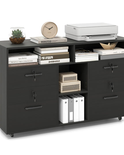 Giantex 4-Drawer Lateral File Cabinet with Lock Adjustable Shelf Open Components