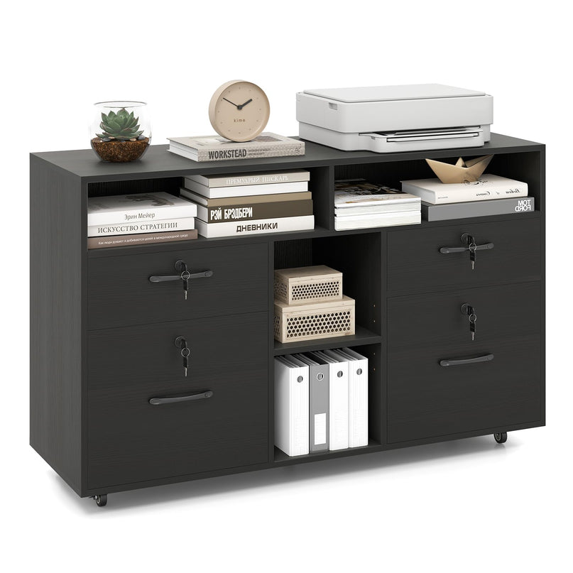 Giantex 4-Drawer Lateral File Cabinet with Lock Adjustable Shelf Open Components