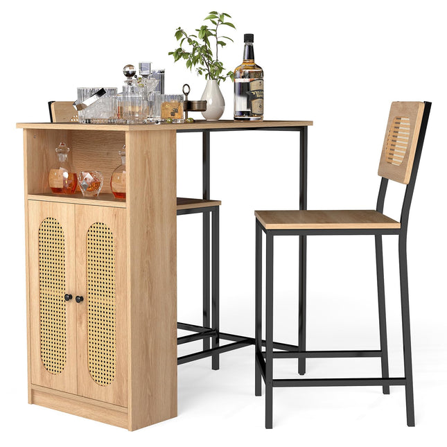 Ensemble de salle à manger 3 pièces Giantex Boho Rattan pour 2
