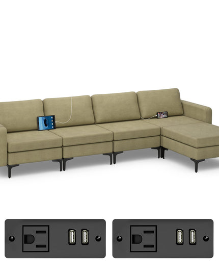 Giantex 4 Seat Convertible Sofa Couch, 123" L Sectional Sleeper with 2 or 1 USB Ports Socket