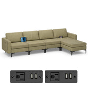 4 Seat Chaise Lounge 2 USB Sockets / Green
