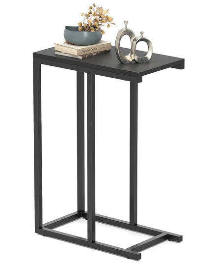 Giantex C Shaped End Table, Small Side Table for Sofa, Couch Table That Slide Under with Metal Frame