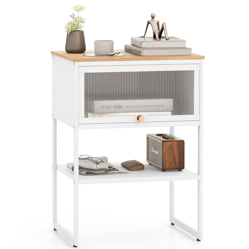 Giantex Black Nightstand, Modern End Table with Flip up Door