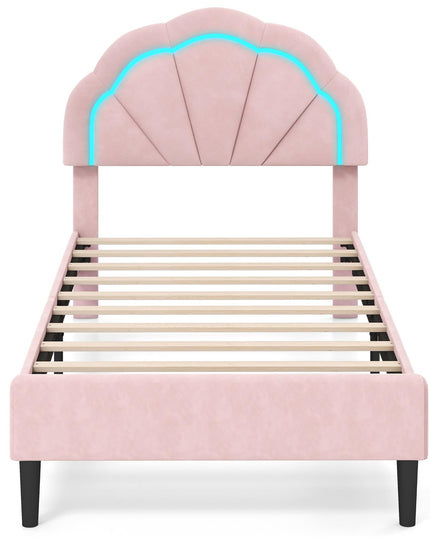 Giantex Full Size LED Bed Frame, Velvet Upholstered Full Platform Bed with Adjustable Cloud Headboard