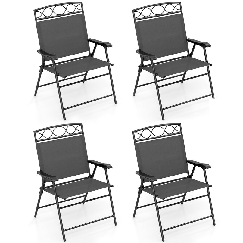 Giantex Set of 4 Patio Folding Chairs with Armrest and Metal Frame