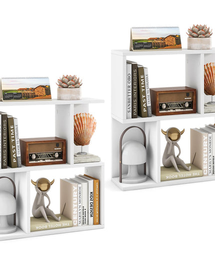 Giantex 3-Tier S-Shaped Bookshelf, Modern Geometric Bookcase, Freestanding Display Shelf for Small Space