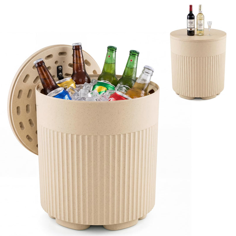 GIANTEX 3-in-1 6.2 Gal Outdoor Ice Bucket & Cooler Side Table with Storage