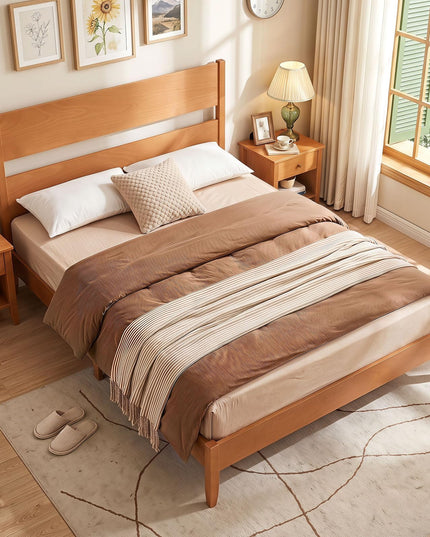 GIANTEX Twin/Full/Queen Size Wooden Bed Frame with Slatted Headboard