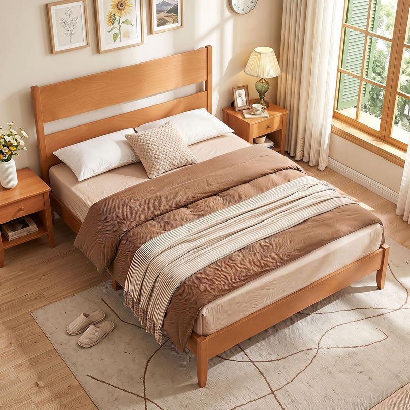 GIANTEX Twin/Full/Queen Size Wooden Bed Frame with Slatted Headboard