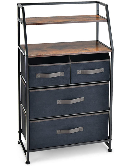 Giantex 4-Drawer Storage Dresser for Bedroom - Tall Storage Tower Unit with 2-Tier Shelf & Fabric Bins