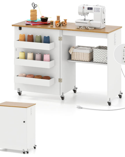 Giantex Folding Sewing Table with Charging Station