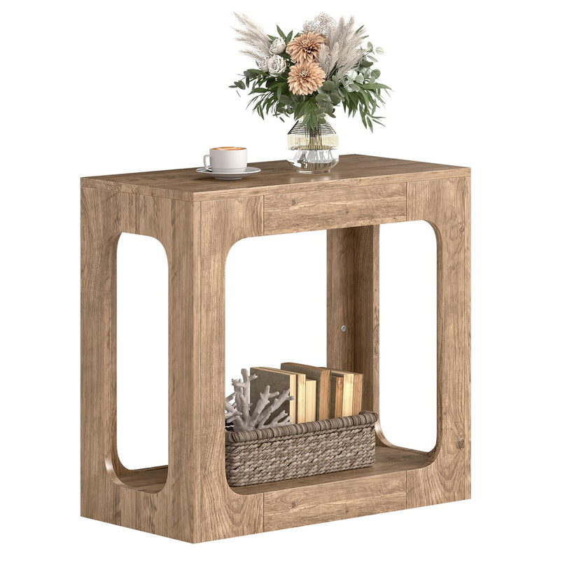 Giantex 2 Tier Farmhouse Side Table with Open Storage Shelf