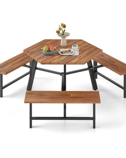 Giantex Picnic Table Bench Set for 6 for Front Porch Patio Lawn Garden