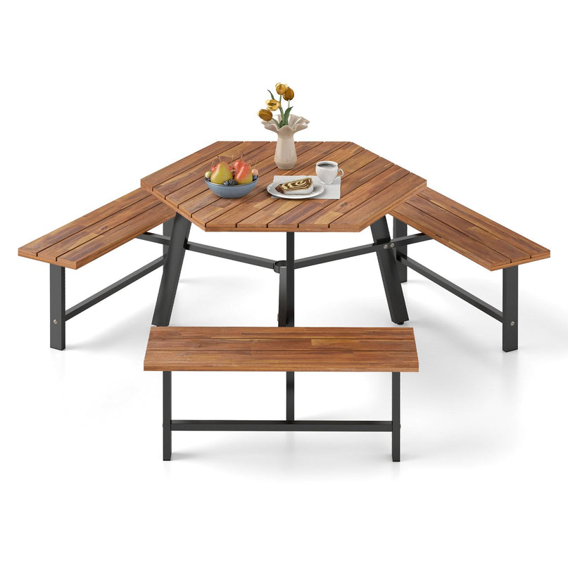 Giantex Picnic Table Bench Set for 6 for Front Porch Patio Lawn Garden