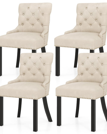 Gianex Upholstered Dining Chairs Set, Wood Wingback Accent Chairs w/Rubber Wood Legs & Nailhead Button Tufted Back