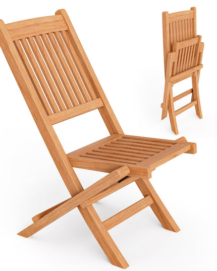Giantex Patio Folding Chairs, Solid Teak Wood Outdoor Chairs with Slatted Seat & Back