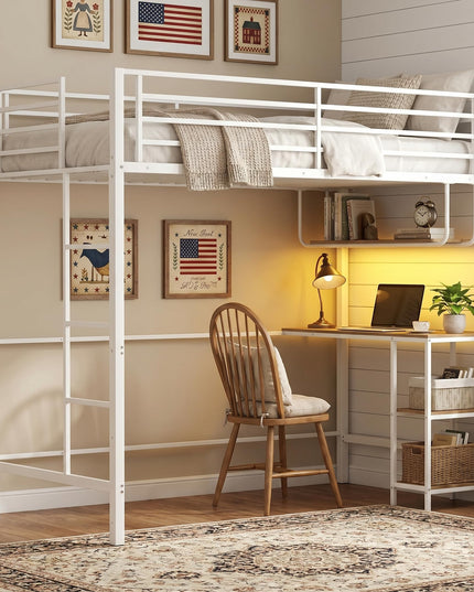 Giantex Twin Loft Bed with Desk  LED Lights & Charging Station