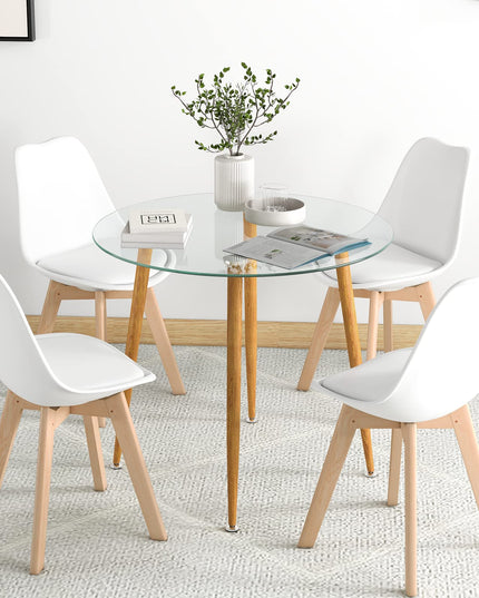 Giantex Dining Table Set for 4, Modern 5-Piece Dining Room Set w/ 1 Round Tempered Glass Table & 4 High Back Chairs