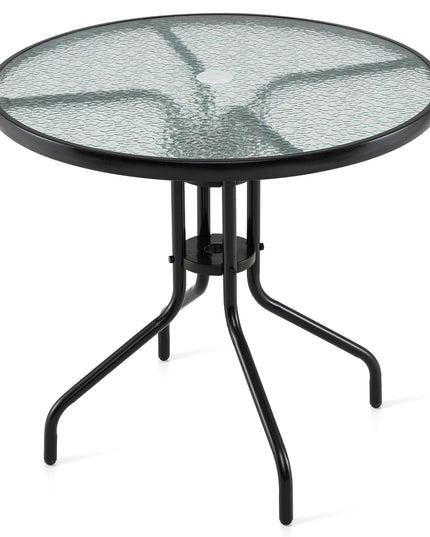 Giantex 31.5" Patio Round Dining Table with Tempered Glass Tabletop & 2" Umbrella Hole
