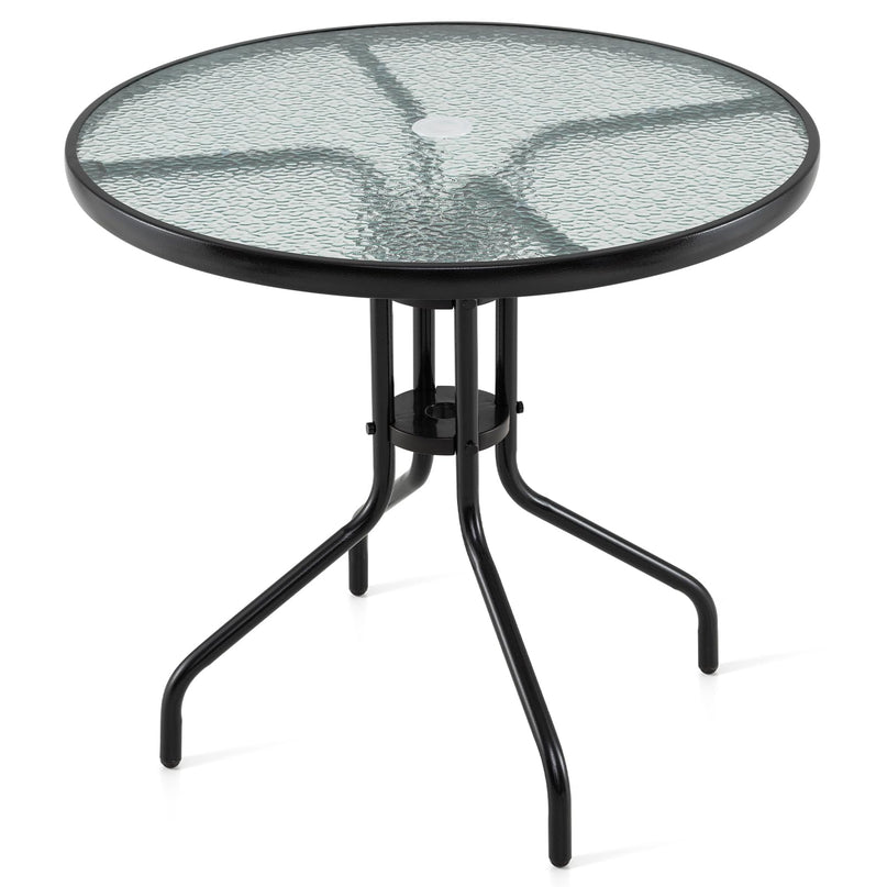 Giantex 31.5" Patio Round Dining Table with Tempered Glass Tabletop & 2" Umbrella Hole