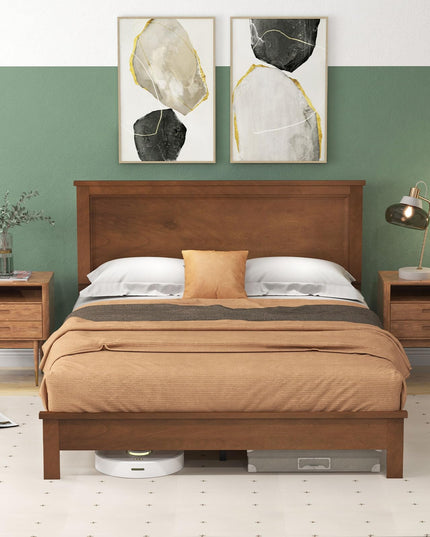 Platform Bed w/ Rubber Wood Legs & Integrated Headboard | Wooden Bed Frame
