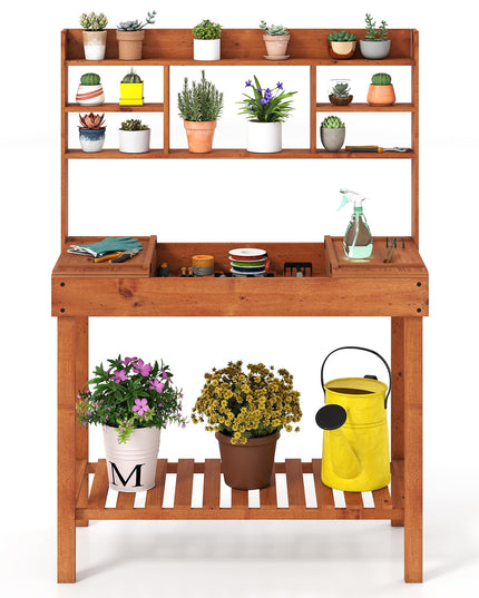 Giantex Potting Bench Table Outside Solid Wood Gardening Table