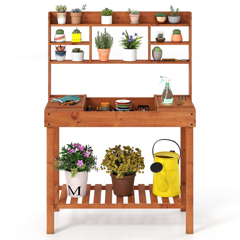 Giantex Potting Bench Table Outside Solid Wood Gardening Table