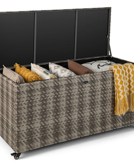 Giantex 96-Gallon Outdoor Storage Box - PE Wicker Deck Box with Lid, Outside Rattan Storage