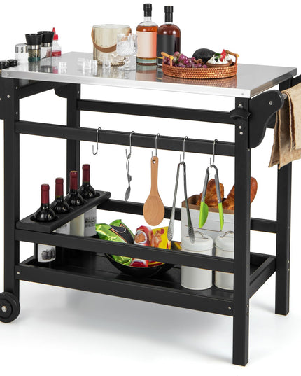 Giantex Grill Cart Pizza Oven Stand, HDPE Outdoor Prep Table, Stainless Steel Top, Storage Shelf