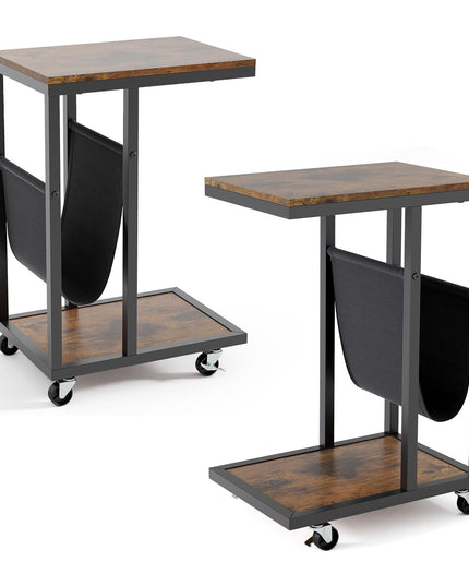 Giantex C Shaped End Table with Rolling Wheels Set of 1/2