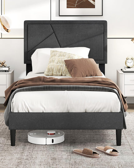 Modern Upholstered Platform Bed Frame with Geometric Tufting Headboard