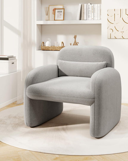 Giantex Modern Accent Chair for Living Room, Sherpa Fabric Upholstered Armchair w/Waist Pillow, Comfy Reading Chair w/Armrests