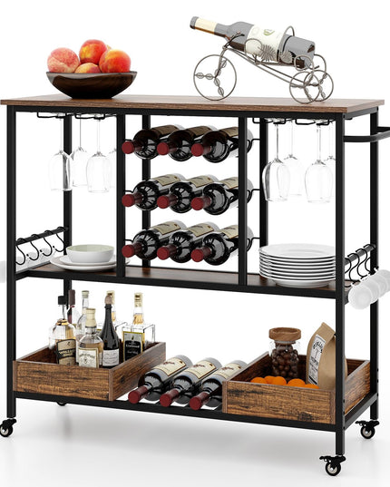 Giantex Bar Cart, 3 Tier Home Serving Cart on Wheels with Handle
